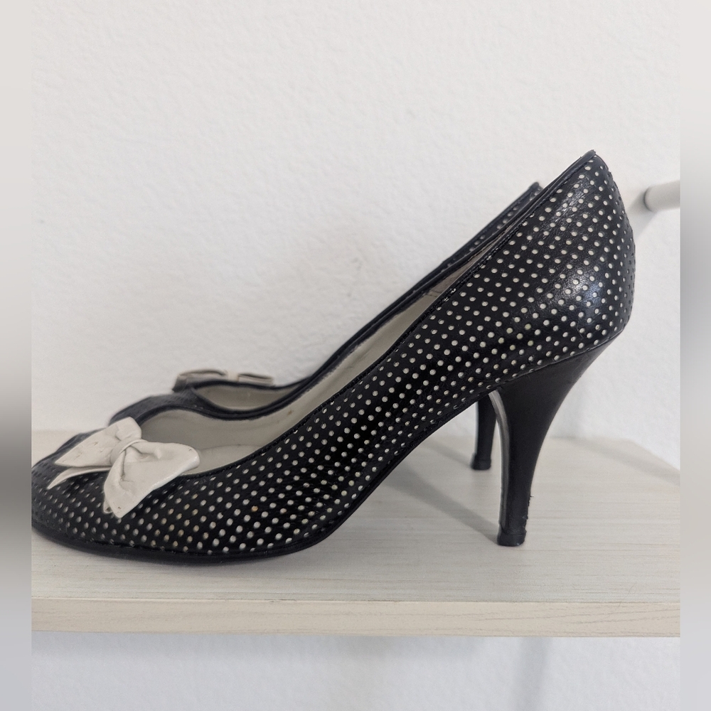 Jeffrey Campbell Black and White Polka Dot Bow Heels